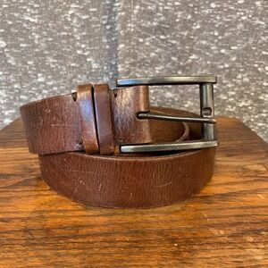Trailer Brand Brown Full Grain Leather Belt Silver Tone Buckle Workwear Men's 36